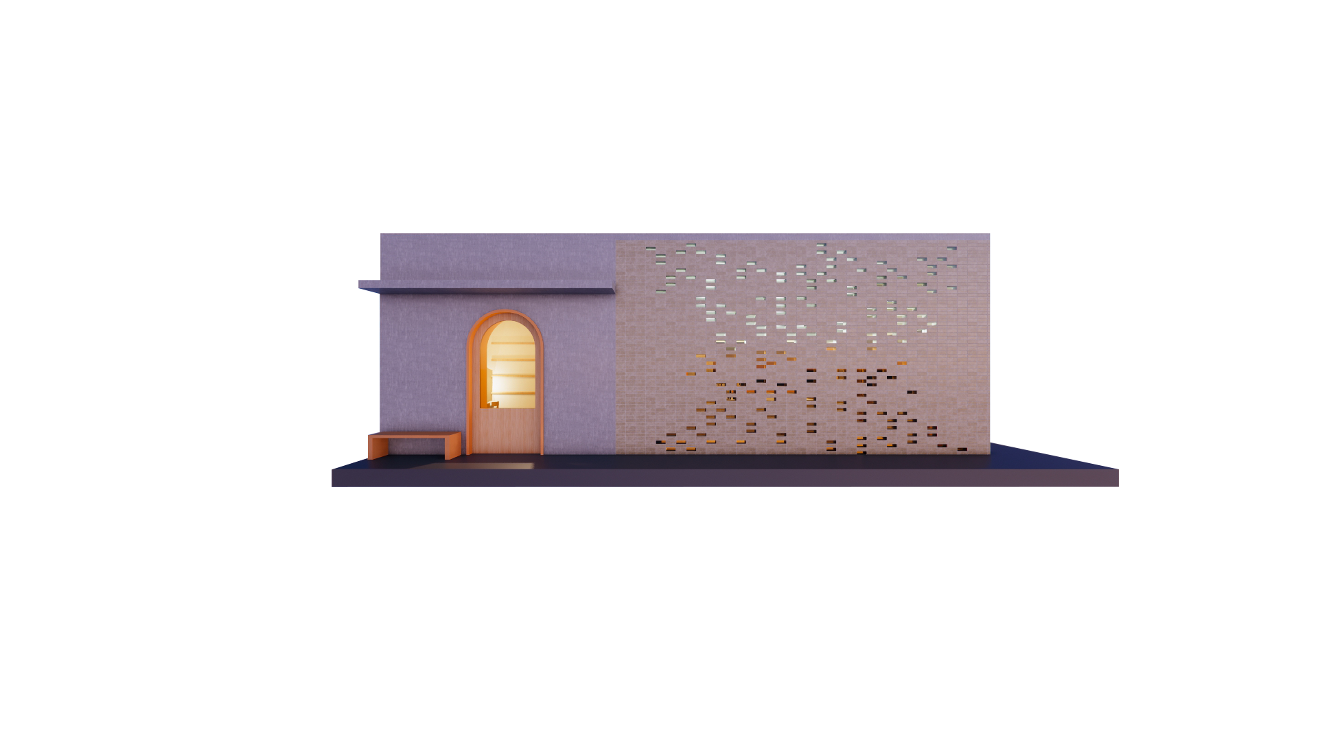 Building exterior with glass brick facade