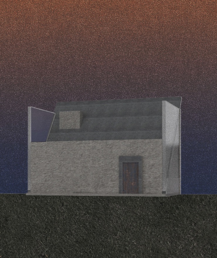 Cabin exterior at night