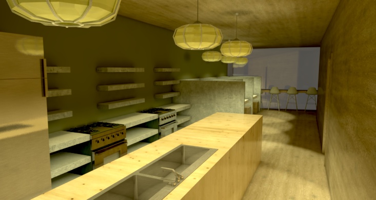 Modern kitchen workspace with wood finishes